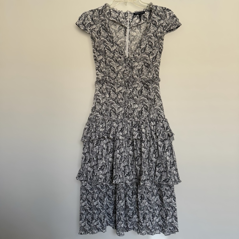 Marissa Webb Grey Silk Ruffle Tiered Midi Dress Size XS Victorian Goth Romantic